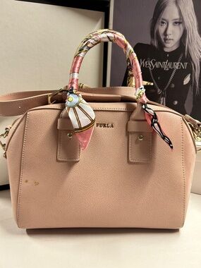 Furla Blush Pink Pebbled Leather Top-Handle Satchel Crossbody bag